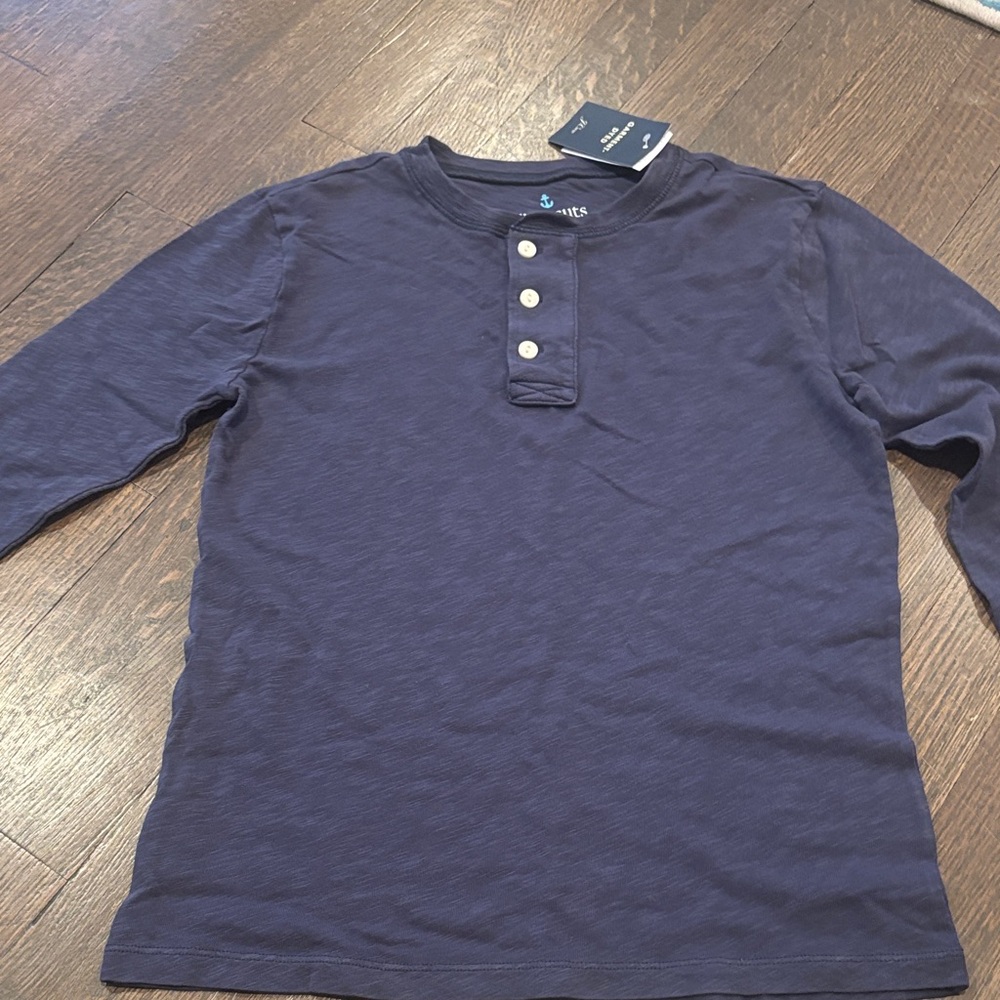 NWT J.Crew Boys’ Long-Sleeve Garment Dyed Henley Shirt - Size: L - Navy